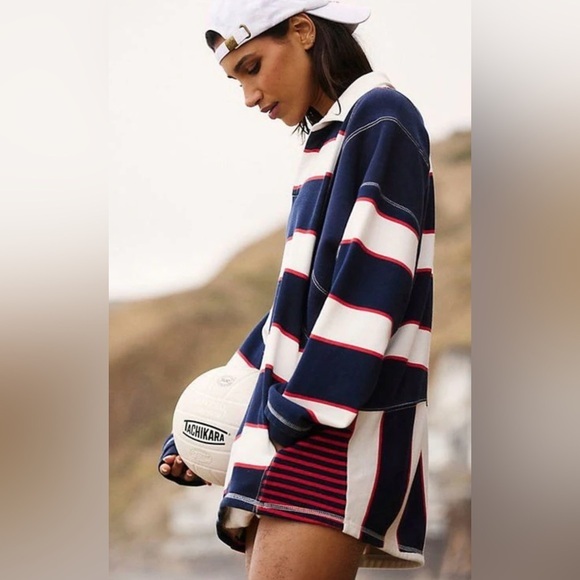 FP Movement by Free People Tops - NWT Free People Movement S Work it Out Printed Pullover in Stone Blue Navy Combo